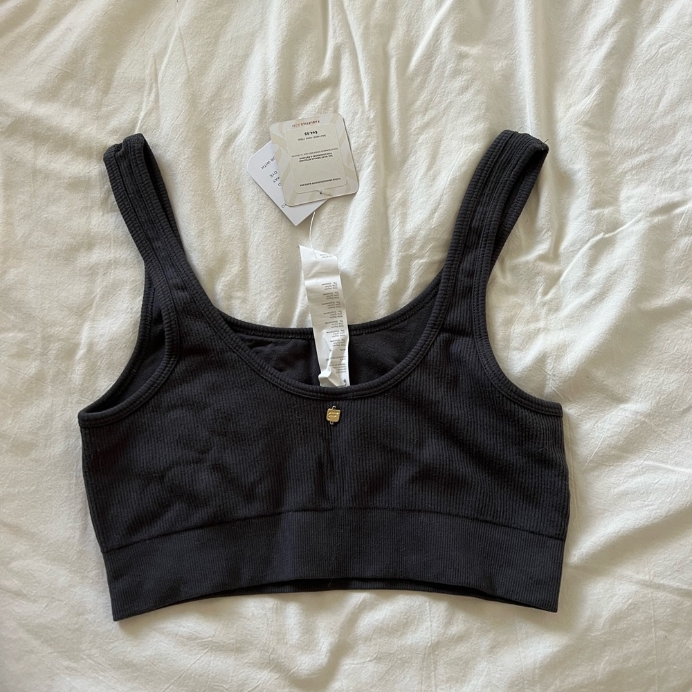 Fabletics Cloud Seamless Scoop Back Rib Knit Bra in Pewter